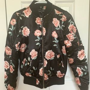 Satin Flower Bomber Jacket
